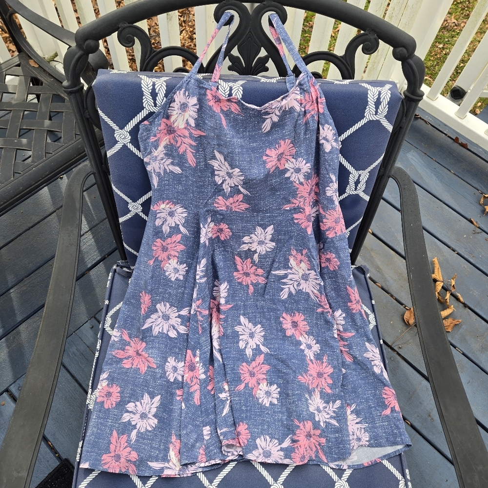 GAP Floral Print Cami Mini Dress Blue & Pink Unlined Spaghetti Strap Smocked S